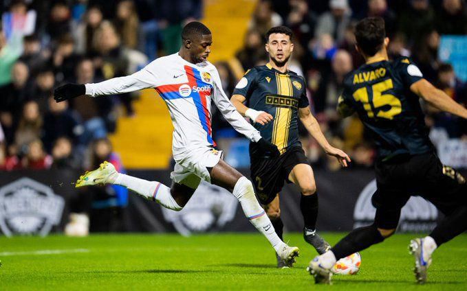 Ousmane Dembele scoring Barcelona's second goal against Intercity