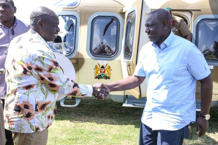 President William Ruto and his deputy Rigathi Gachagua during a trip to Homa Bay