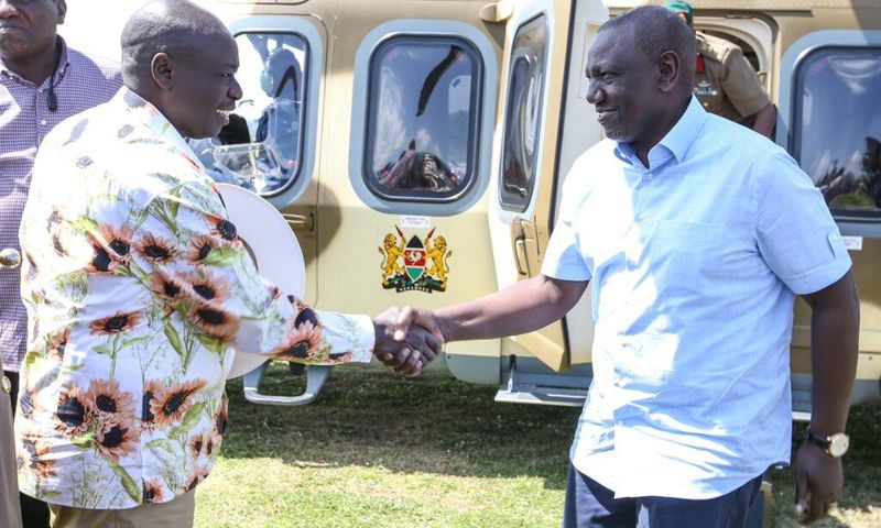 President William Ruto and his deputy Rigathi Gachagua during a trip to Homa Bay