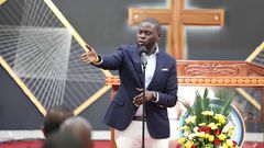 Nairobi county governor Johnson Sakaja speaking at The Deliverance Church Langata on Sunday, October 01