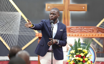 Nairobi county governor Johnson Sakaja speaking at The Deliverance Church Langata on Sunday, October 01