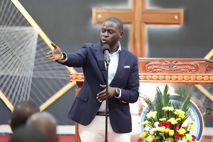 Nairobi county governor Johnson Sakaja speaking at The Deliverance Church Langata on Sunday, October 01