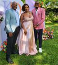 Lang'ata MP Jalango poses with Kamene Goro and DJ Bonez during their wedding ceremony