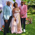 Lang'ata MP Jalango poses with Kamene Goro and DJ Bonez during their wedding ceremony