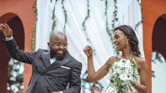 Moji Shortbaba and his wife Nyawira Gachugi on their wedding day