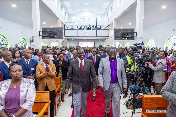 President William Ruto at a Church service at Africa Gospel Church in Chebango, Bomet County.