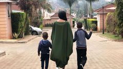 Janet Mbugua and her two sons  Ethan Huru Ndichu and Mali Ndichu taking a walk