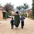 Janet Mbugua and her two sons  Ethan Huru Ndichu and Mali Ndichu taking a walk