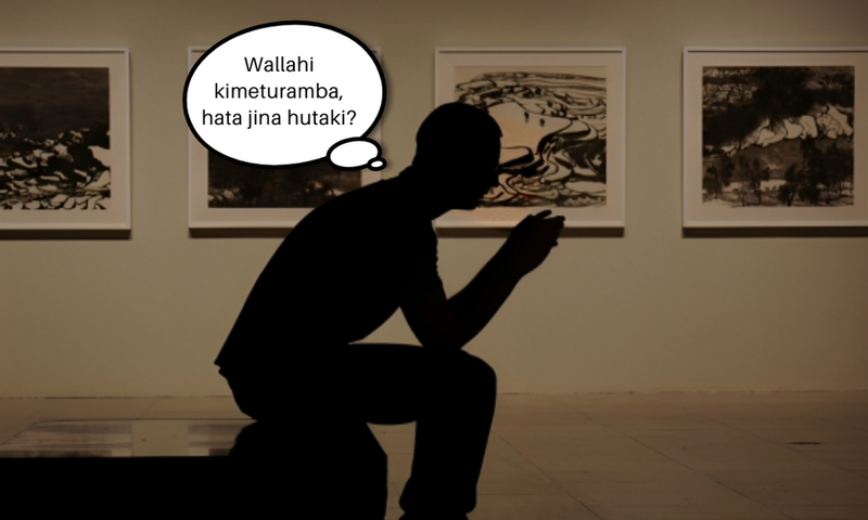 Silhouette of a man thinking hard.