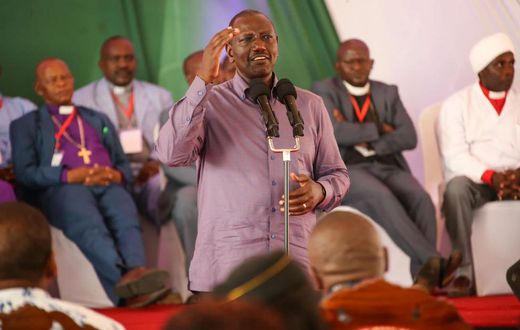 President William Ruto addressing the congregation at Muungano grounds, Mpeketoni, Lamu County where he attended a Church service on Sunday, February 26, 2023