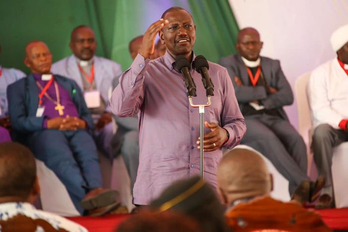 President William Ruto addressing the congregation at Muungano grounds, Mpeketoni, Lamu County where he attended a Church service on Sunday, February 26, 2023