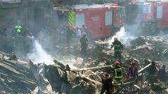 Fire fighters at Mutindwa Market in Nairobi