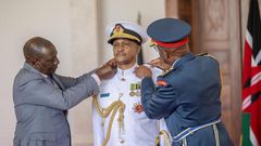 President William Ruto with late Chief of Defence Forces Francis Ogolla (right) and General Charles Kahariri on March 9, 2024
