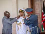 President William Ruto with late Chief of Defence Forces Francis Ogolla (right) and General Charles Kahariri on March 9, 2024
