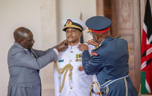 President William Ruto with late Chief of Defence Forces Francis Ogolla (right) and General Charles Kahariri on March 9, 2024