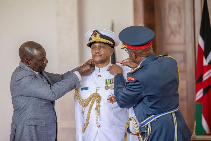 President William Ruto with late Chief of Defence Forces Francis Ogolla (right) and General Charles Kahariri on March 9, 2024