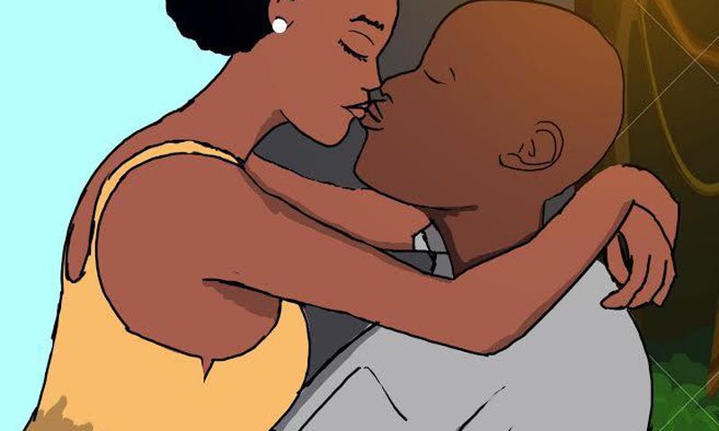 Ghanaian couple kissing passionately