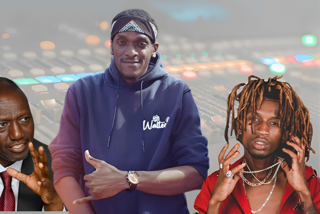 A collage of President William Ruto, Byron Muhando Kivisi and Exray