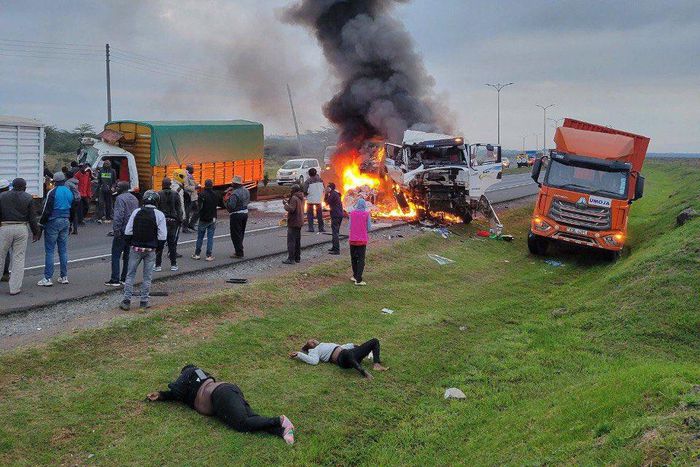 Multiple truck accident causes fire along Southern Bypass