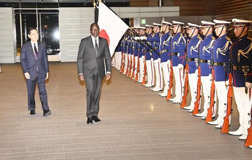 President William Ruto is welcomed by Japan Prime Minister Fumio Kishida in Tokyo, Japan on February 8, 2024