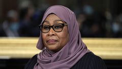 Samia Suluhu Hassan, Tanzania's President, before a meeting with U.S. Vice President Kamala Harris, not pictured, in the Vice President's Ceremonial Office in Washington, D.C., U.S., on Friday, April 15, 2022. Photographer: Yuri Gripas/Abaca/Bloomberg ...