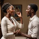 An AI-generated image of a very beautiful African lady arguing with her husband