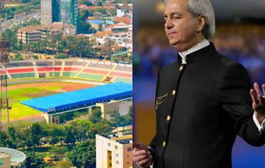 A collage image of Nyayo National Stadium and televangelist Benny Hinn who has a crusade on February 24, 2024 at the same venue
