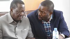 ODM party leader Raila Odinga with Senator Edwin Sifuna