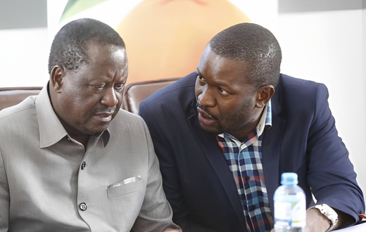 ODM party leader Raila Odinga with Senator Edwin Sifuna