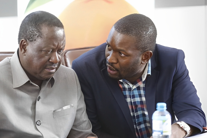 ODM party leader Raila Odinga with Senator Edwin Sifuna