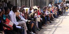 A photo of Kenyans lining up for job interviews