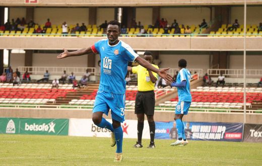 Anthony Kimani celebrates after scoring against Gor Mahia in Kasarani on Sunday 29 May 2022 during an FKF Premier League matchday 32 tie. [IMAGE: Nairobi City Stars]