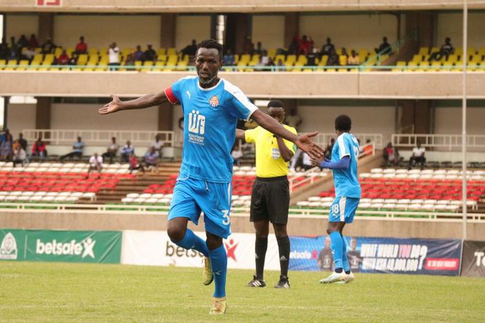 Anthony Kimani celebrates after scoring against Gor Mahia in Kasarani on Sunday 29 May 2022 during an FKF Premier League matchday 32 tie. [IMAGE: Nairobi City Stars]