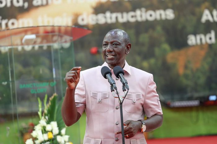 President William Ruto speaking during a Sunday service at Revival Sanctuary of Glory Church, Riruta Satellite, Dagoreti South, Nairobi County on October 22, 2023