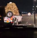 Screenshots of a video showing a race between a Toyota FJ Cruiser and two miraa vehicles along Thika Superhighway