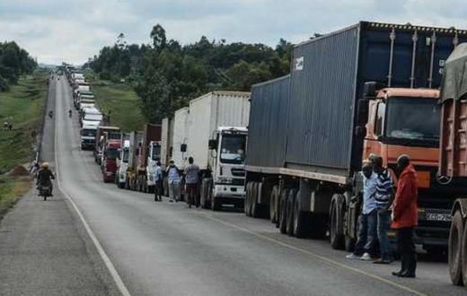 Trucks waiting clearance to enter Uganda from Malaba, at the border with Kenya. PHOTO | FILE
