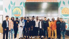 HustleSasa Co-Founders pose for a photo with Creative Co-Founders, Sauti Sol, and other creatives during the company's official launch in Nov 2021 at Nairobi Street Kitchen Photo courtesy KG Brian