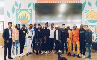 HustleSasa Co-Founders pose for a photo with Creative Co-Founders, Sauti Sol, and other creatives during the company's official launch in Nov 2021 at Nairobi Street Kitchen Photo courtesy KG Brian