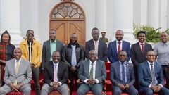 President William Ruto (2nd from left), DP Rigathi Gachagua, Eddie Butita (behind DP Gachagua) and other content creators and government officials at State House on June 2, 2022.
