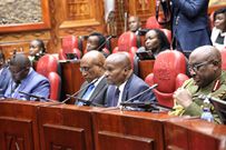 Interior CS Kithure Kindiki and IG Japhet Koome in Parliament before the National Assembly and Senate Committees on National Security, Defence and Foreign Relation on November 9, 2023