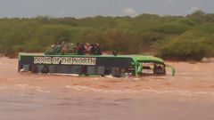 Passengers aboard a Nairobi-bound bus had their journey cut short after the vehicle was submerged in flood waters in Tula area along the Garissa- Mwingi road on Tuesday morning.