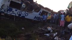 The scene of the accident involving a PSV  bus and a truck along the Mombasa-Kwale road on Sunday, December 24