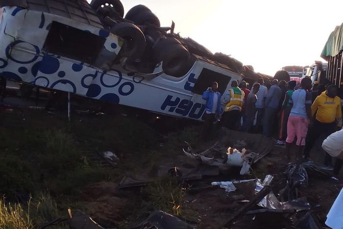 The scene of the accident involving a PSV  bus and a truck along the Mombasa-Kwale road on Sunday, December 24