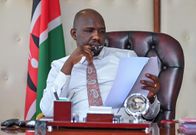 Transport Cabinet Secretary Kipchumba Murkomen reads the NTSA accident statistics in his office on December 19, 2022