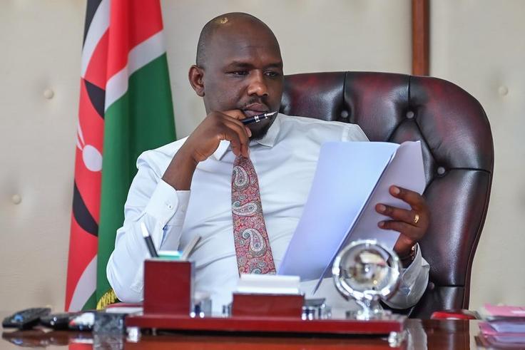 Transport Cabinet Secretary Kipchumba Murkomen reads the NTSA accident statistics in his office on December 19, 2022