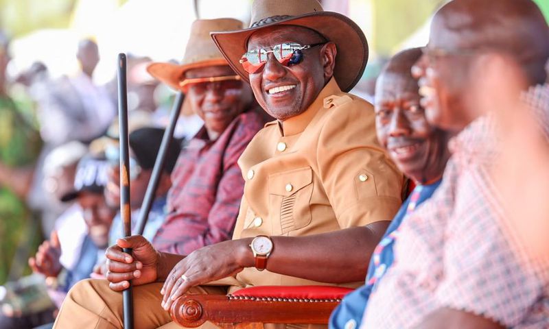 President William Ruto and Deputy President Rigathi Gachagua at he 9th Annual Kimalel Goat Auction and Cultural Festival in Baringo County.