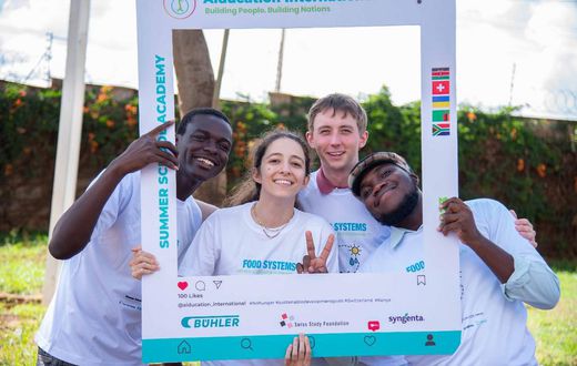 Left to right: Tony Blair (Baobab co-founder), Susana Tavares, Benedikt Oeschger and George Mwangolo during Aiducation's summer school program