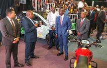 President William Ruto, Interior CS Kithure Kindiki & Immigration & Citizen Services PS Juilus Bitok during the launch of 5,000 digitized government services at KICC on June 30, 2023