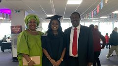 Maryanne Mudavadi with her parents during her graduation