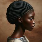 DALL·E 2024-05-08 124904 - An African woman with traditional threaded African hair, showcasing hair wrapped with black thread to stretch and straighten it The style is unique a